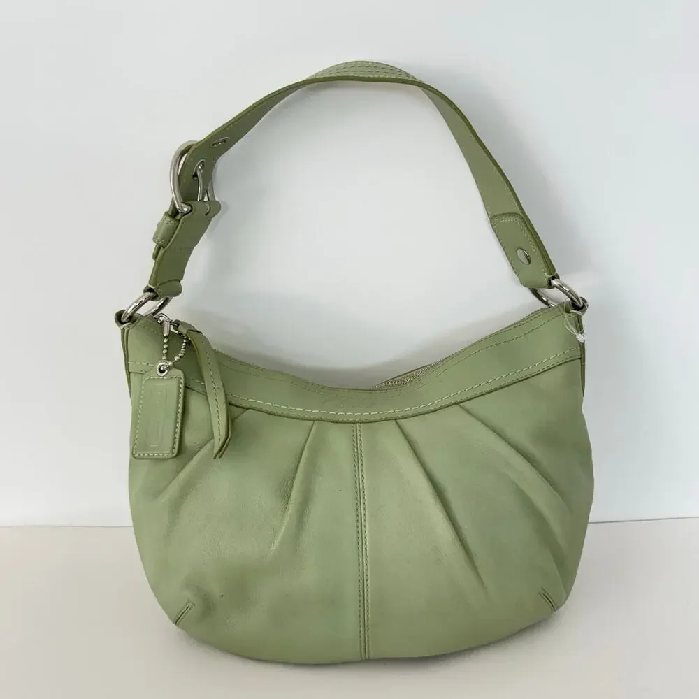 Coach Soho Pleated Leather Shoulder Bag Lime Mint Green F13730